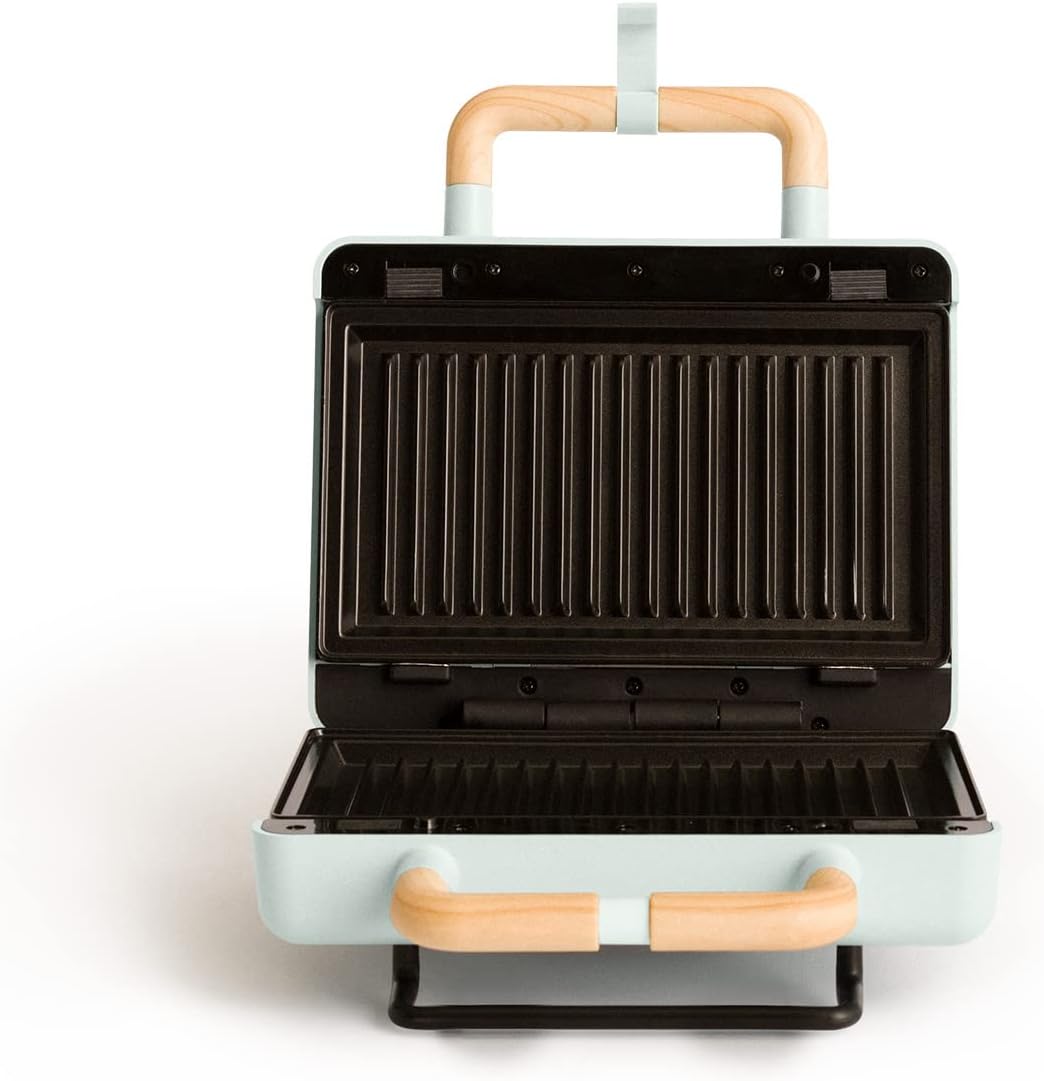 Tostiera per panini, grill e waffle con piastre intercambiabili in stile retrò azzurra
