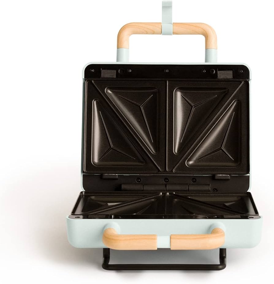 Tostiera per panini, grill e waffle con piastre intercambiabili in stile retrò azzurra